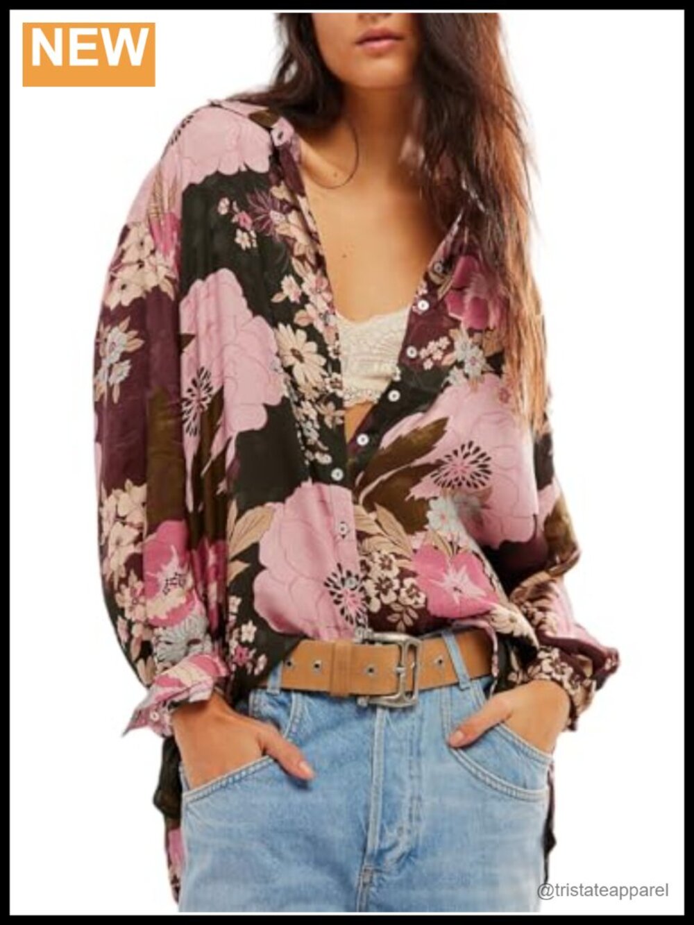 Boho Floral Button Down Shirt Women Long Sleeve Loose Fit Blouse